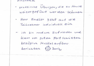 Doris berichtet über ihre Fortschritte beim Muskelaufbau durch das Training