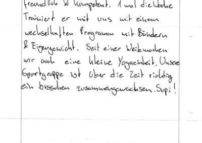 Teilnehmer berichtet über regelmäßiges Training und eine motivierende Trainingsgruppe