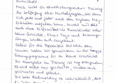 Teilnehmerin berichtet über ein abwechslungsreiches Gesundheitstraining