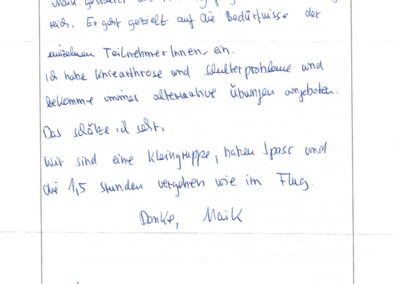 Teilnehmer berichtet über alternative Übungen